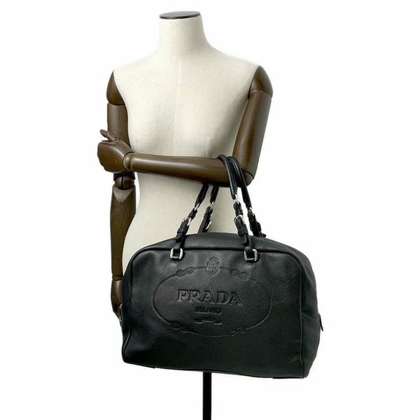 プラダ ハンドバッグ エンボスロゴ レザー BR3089 PRADA ボストンバッグ 黒