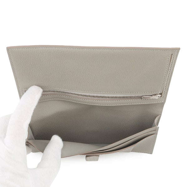 エルメス 長財布 ベアンスフレ マチ有り パールグレー/シルバー金具 アリゲーターマット B刻印 財布