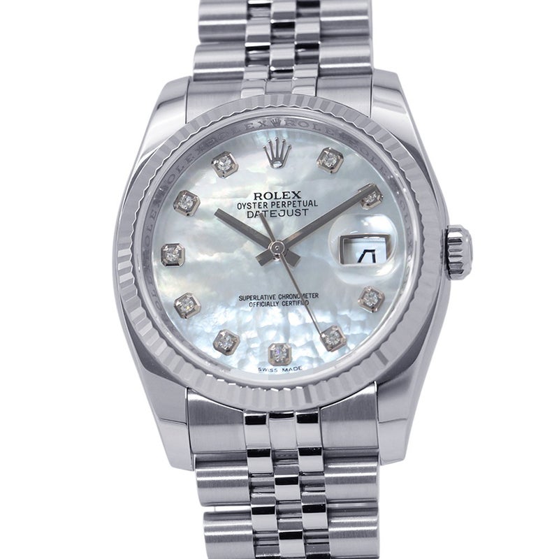ロレックス デイトジャスト36 SS/K18 ランダムシリアル ルーレット 116234G ROLEX 腕時計 ホワイトシェル文字盤 10Pダイヤ