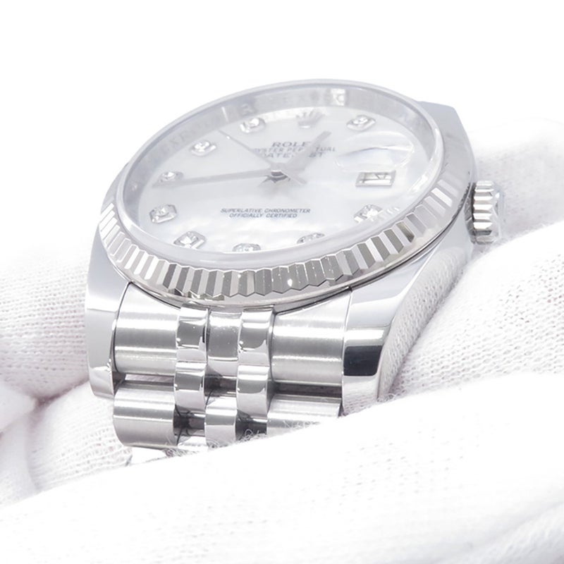 ロレックス デイトジャスト36 SS/K18 ランダムシリアル ルーレット 116234G ROLEX 腕時計 ホワイトシェル文字盤 10Pダイヤ