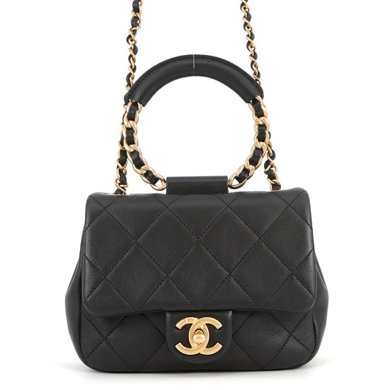 シャネル チェーンショルダーバッグ マトラッセ ココマーク トップハンドル ミニフラップ AS1357 CHANEL 黒