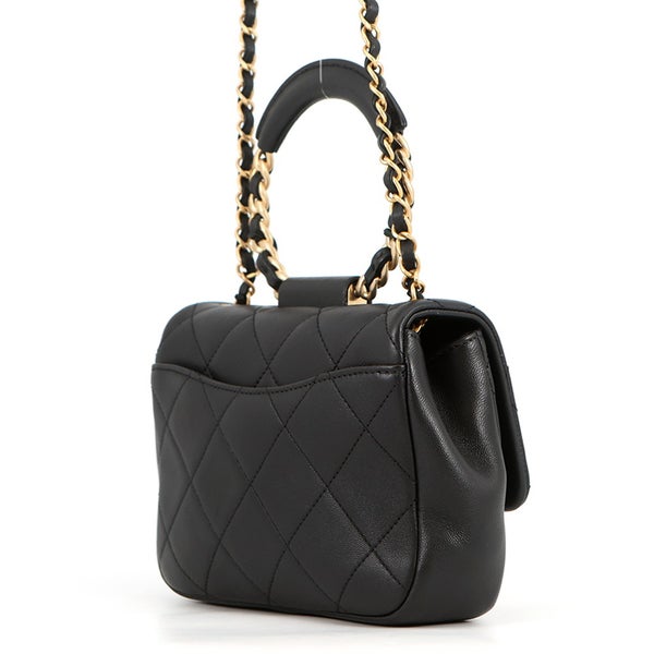 シャネル チェーンショルダーバッグ マトラッセ ココマーク トップハンドル ミニフラップ AS1357 CHANEL 黒