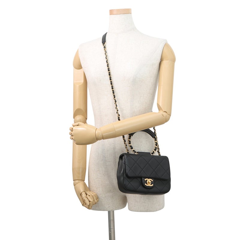 シャネル チェーンショルダーバッグ マトラッセ ココマーク トップハンドル ミニフラップ AS1357 CHANEL 黒