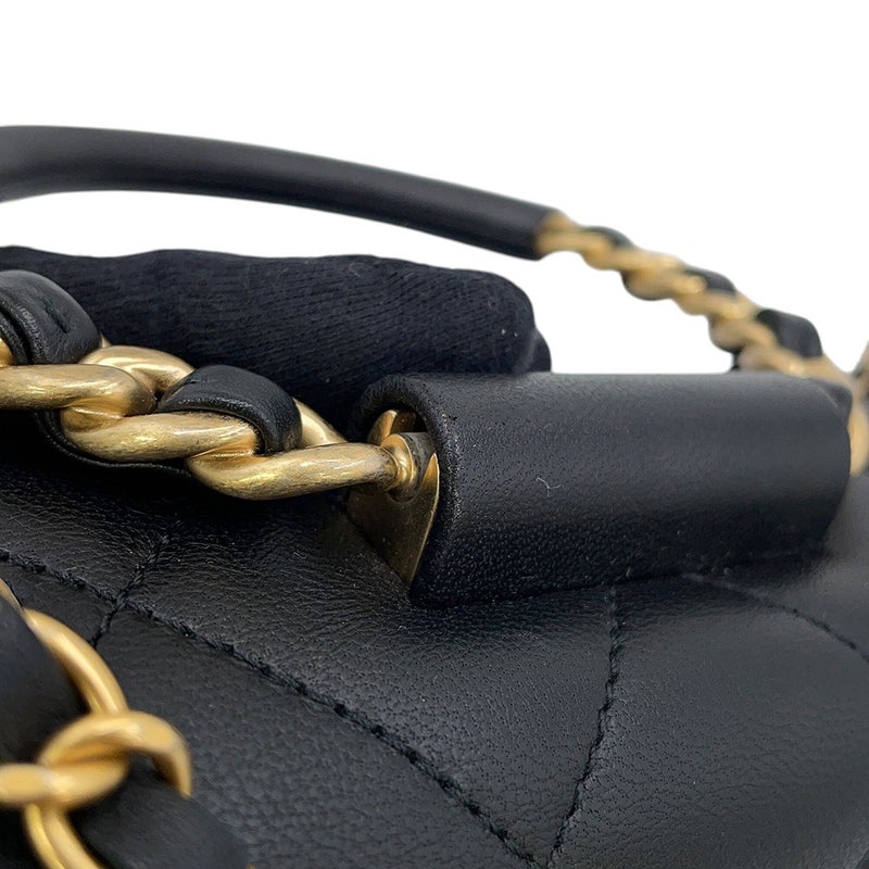 シャネル チェーンショルダーバッグ マトラッセ ココマーク トップハンドル ミニフラップ AS1357 CHANEL 黒