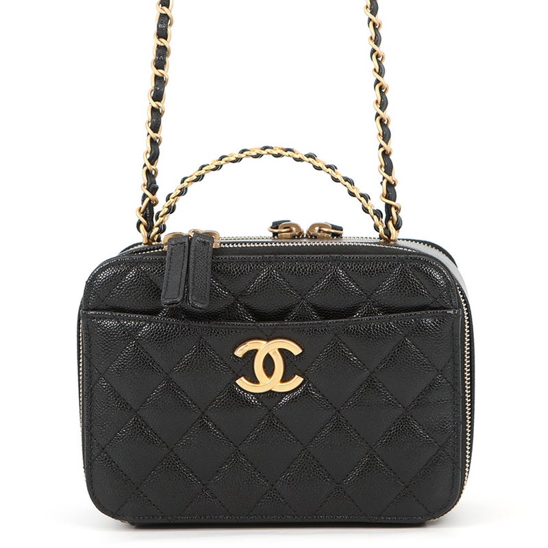 シャネル チェーンショルダーバッグ ココマーク マトラッセ バニティ トップハンドル キャビアスキン AS3221 CHANEL 黒