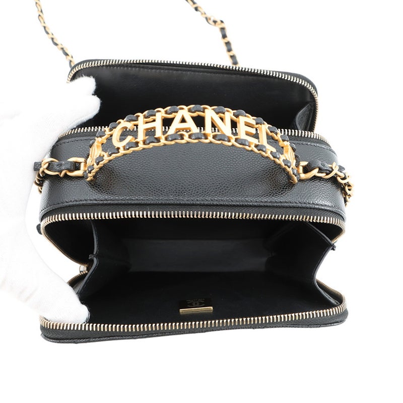 シャネル チェーンショルダーバッグ ココマーク マトラッセ バニティ トップハンドル キャビアスキン AS3221 CHANEL 黒
