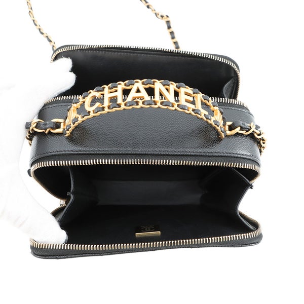 シャネル チェーンショルダーバッグ ココマーク マトラッセ バニティ トップハンドル キャビアスキン AS3221 CHANEL 黒