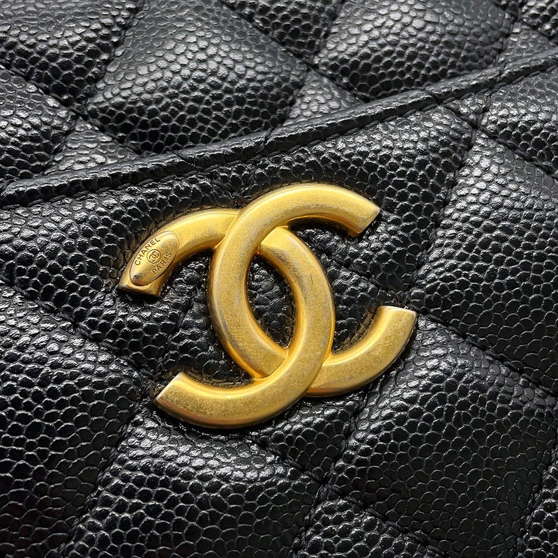 シャネル チェーンショルダーバッグ ココマーク マトラッセ バニティ トップハンドル キャビアスキン AS3221 CHANEL 黒
