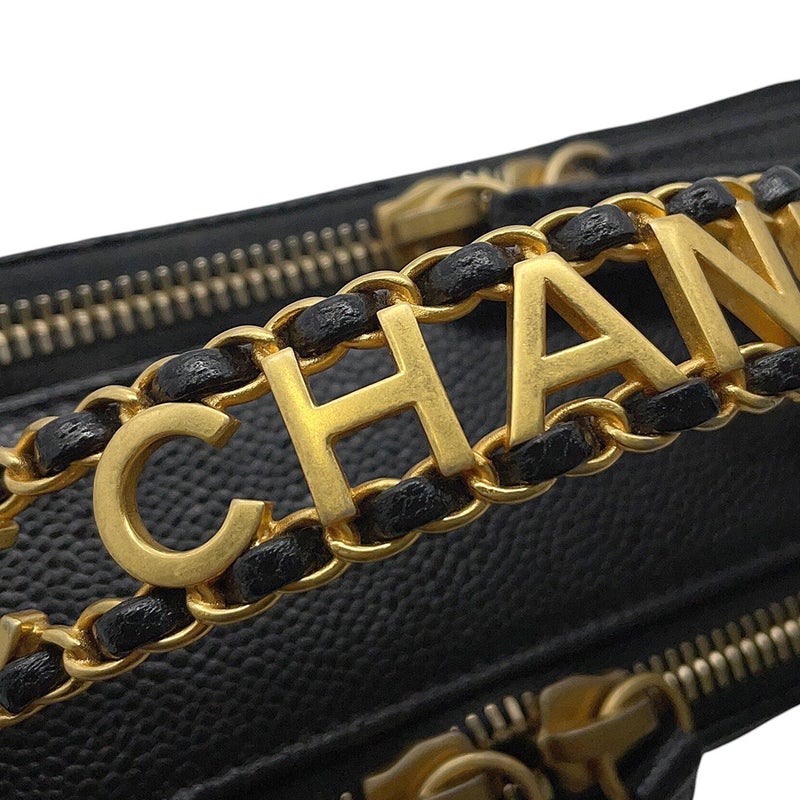 シャネル チェーンショルダーバッグ ココマーク マトラッセ バニティ トップハンドル キャビアスキン AS3221 CHANEL 黒