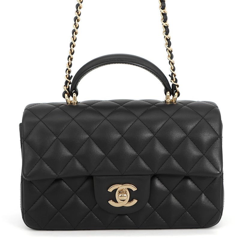 シャネル チェーンショルダーバッグ マトラッセ ココマーク トップハンドル ミニ フラップ ラムスキン AS2431 CHANEL 黒