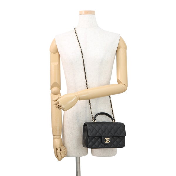 シャネル チェーンショルダーバッグ マトラッセ ココマーク トップハンドル ミニ フラップ ラムスキン AS2431 CHANEL 黒