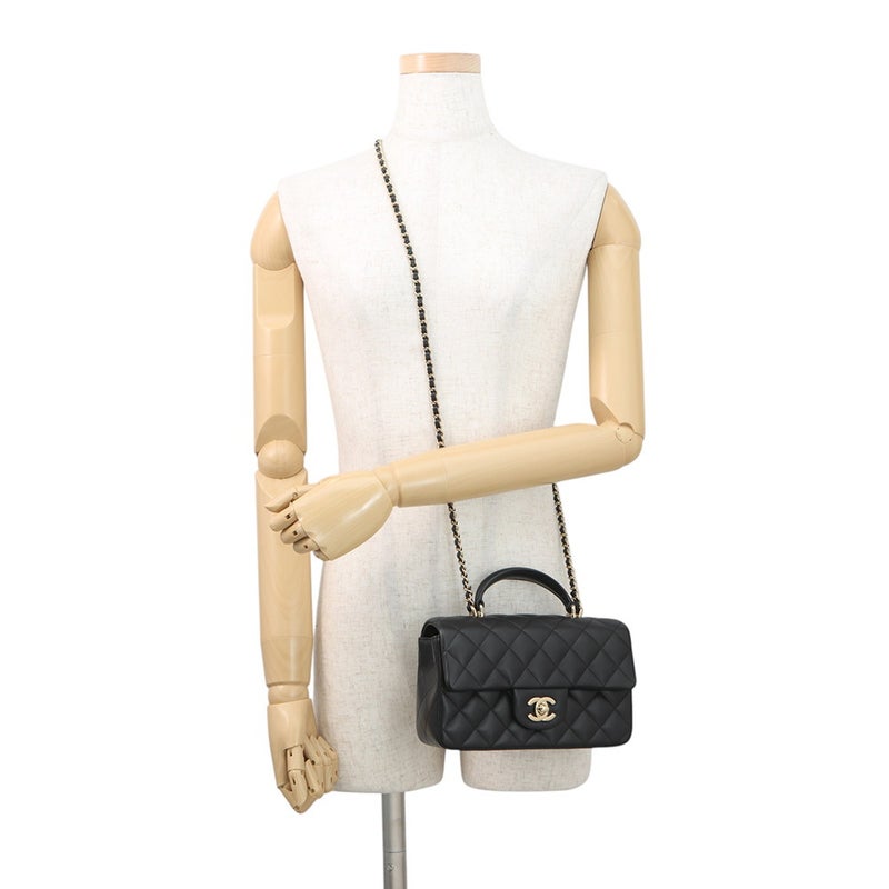 シャネル チェーンショルダーバッグ マトラッセ ココマーク トップハンドル ミニ フラップ ラムスキン AS2431 CHANEL 黒