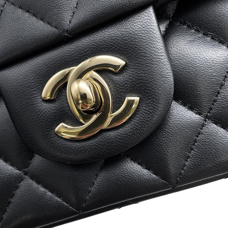 シャネル チェーンショルダーバッグ マトラッセ ココマーク トップハンドル ミニ フラップ ラムスキン AS2431 CHANEL 黒