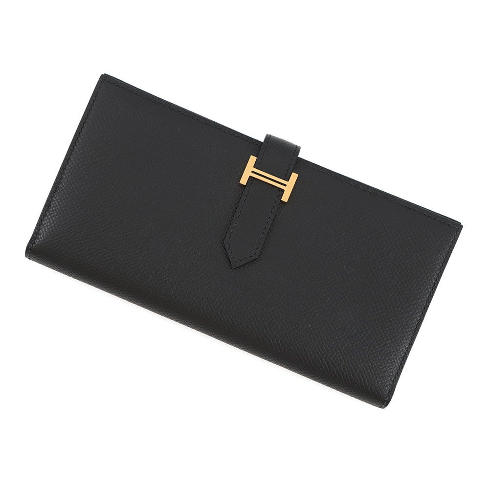HERMESベアンスフレ 長財布　ブラック×ゴールド エルメス 長財布 ベアンスフレ マチ有り ブラック/ゴールド金具