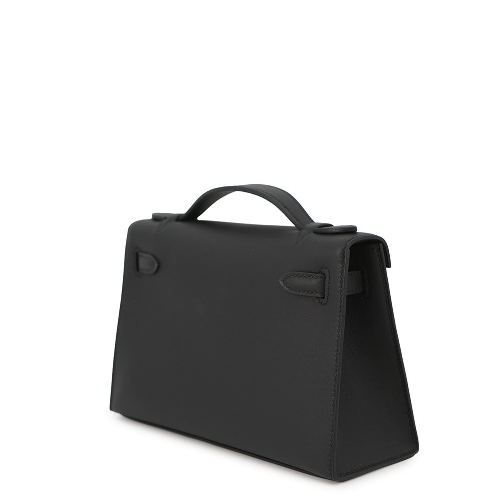 エルメス ハンドバッグ ポシェットケリー ブラック/シルバー金具