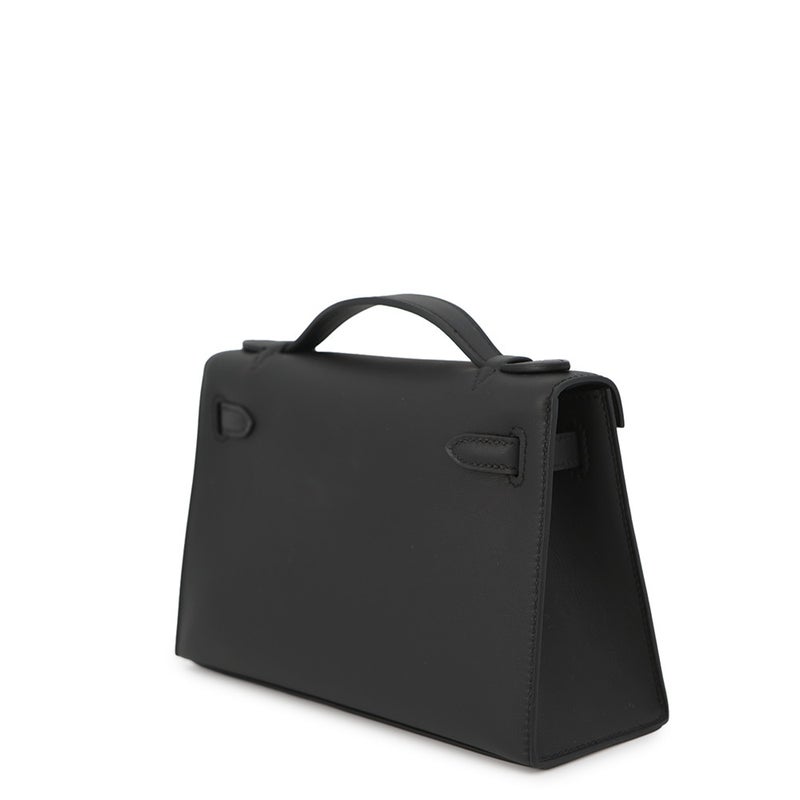 エルメス ハンドバッグ ポシェットケリー ブラック/シルバー金具 スイフト G刻印 HERMES バッグ 黒
