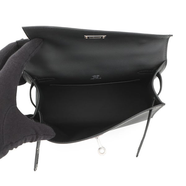 エルメス ハンドバッグ ポシェットケリー ブラック/シルバー金具 スイフト G刻印 HERMES バッグ 黒