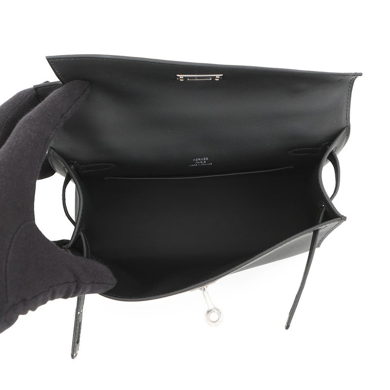 エルメス ハンドバッグ ポシェットケリー ブラック/シルバー金具 スイフト G刻印 HERMES バッグ 黒