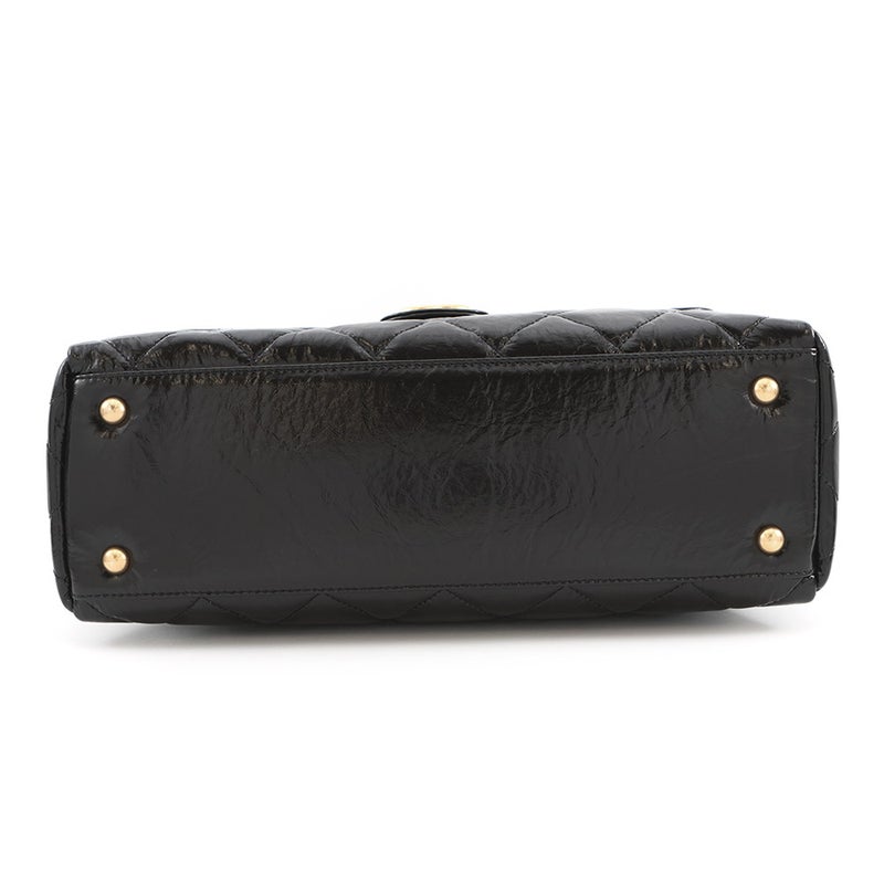 シャネル ショルダーバッグ ココマーク マトラッセ マキシボーリングバッグ シャイニーカーフレザー CHANEL 黒