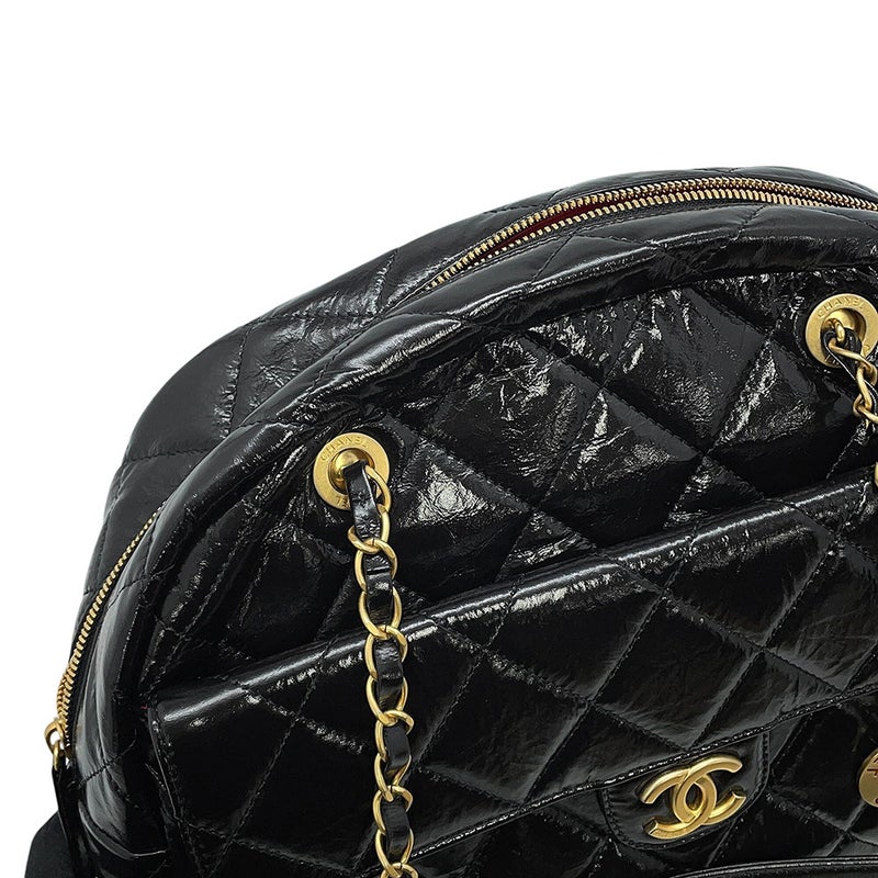 シャネル ショルダーバッグ ココマーク マトラッセ マキシボーリングバッグ シャイニーカーフレザー CHANEL 黒