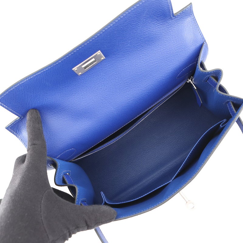 エルメス ハンドバッグ ケリー28 外縫い ブルーエレクトリック/マットシルバー金具 エプソン B刻印 2wayショルダー
