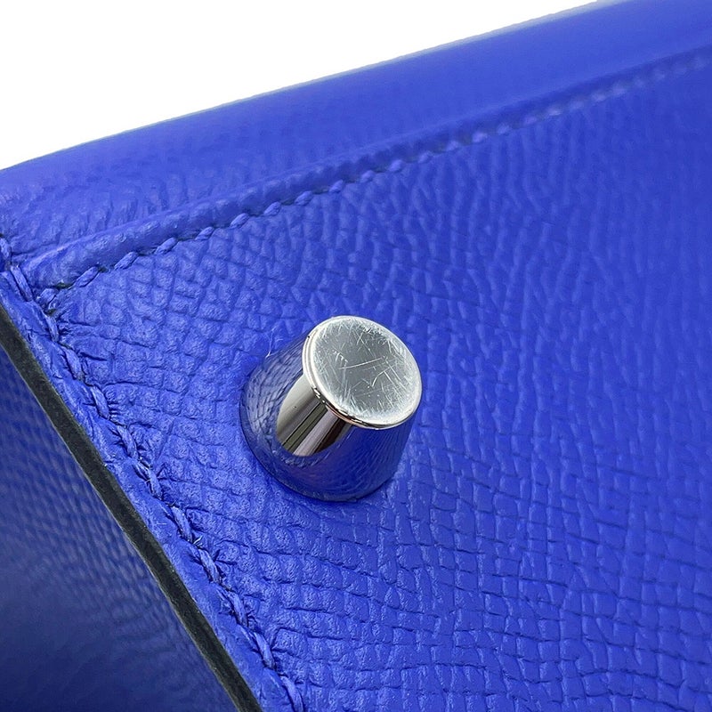 エルメス ハンドバッグ ケリー28 外縫い ブルーエレクトリック/マットシルバー金具 エプソン B刻印 2wayショルダー