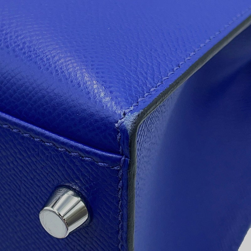 エルメス ハンドバッグ ケリー28 外縫い ブルーエレクトリック/マットシルバー金具 エプソン B刻印 2wayショルダー