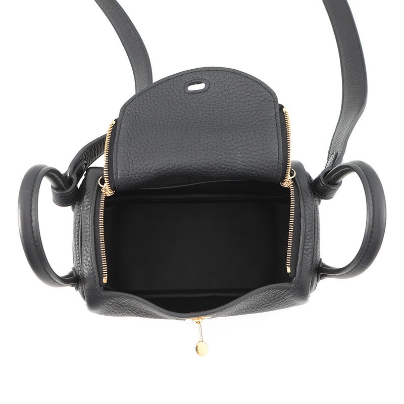 エルメス ハンドバッグ リンディ ミニ ブラック/ゴールド金具 トリヨンクレマンス W刻印 HERMES バッグ 2wayショルダーバッグ 黒