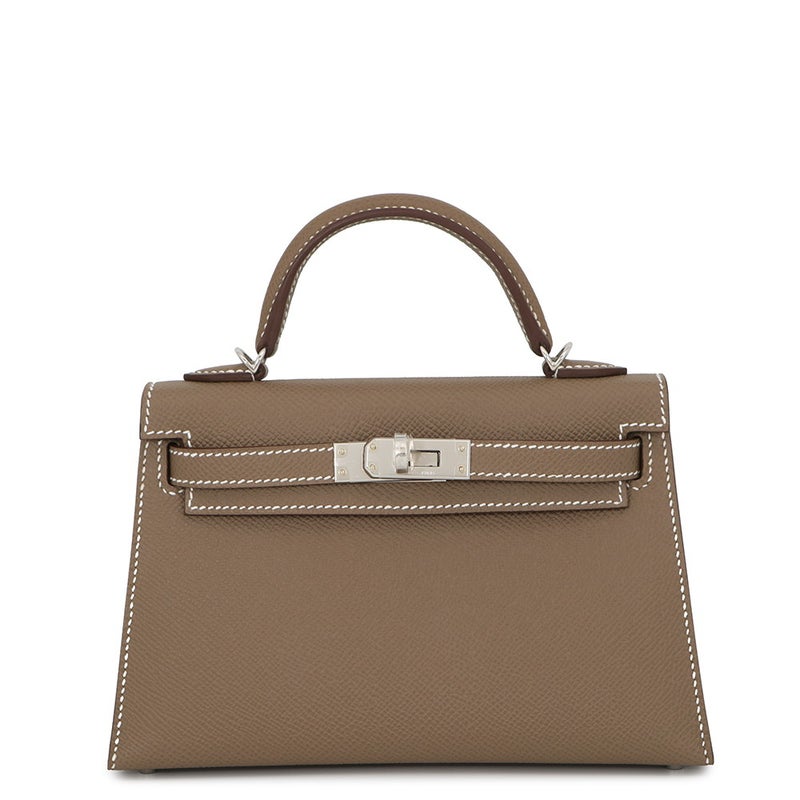 エルメス ハンドバッグ ミニケリー2 外縫い エトゥープ/シルバー金具 エプソン K刻印 HERMES Kelly 2wayバッグ