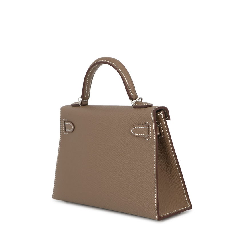 エルメス ハンドバッグ ミニケリー2 外縫い エトゥープ/シルバー金具 エプソン K刻印 HERMES Kelly 2wayバッグ