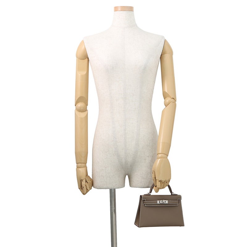 エルメス ハンドバッグ ミニケリー2 外縫い エトゥープ/シルバー金具 エプソン K刻印 HERMES Kelly 2wayバッグ