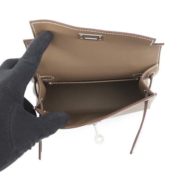 エルメス ハンドバッグ ミニケリー2 外縫い エトゥープ/シルバー金具 エプソン K刻印 HERMES Kelly 2wayバッグ