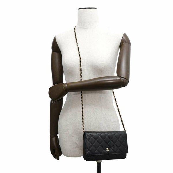 シャネル チェーンウォレット クラシック マトラッセ ココマーク キャビアスキン AP0250 CHANEL 財布 黒
