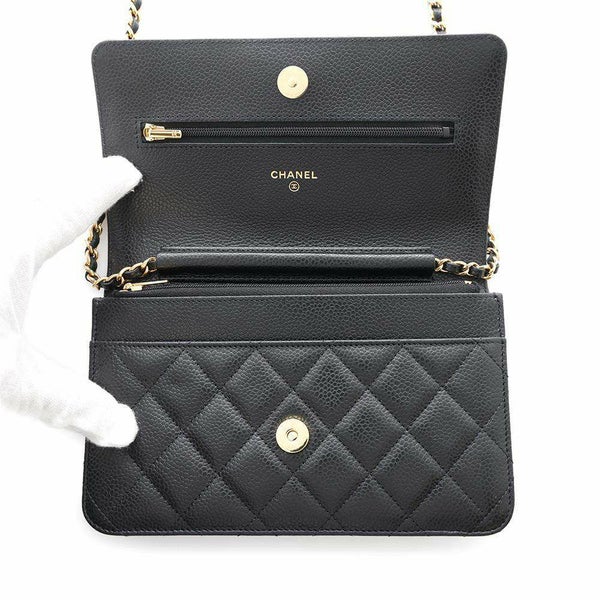 シャネル チェーンウォレット クラシック マトラッセ ココマーク キャビアスキン AP0250 CHANEL 財布 黒