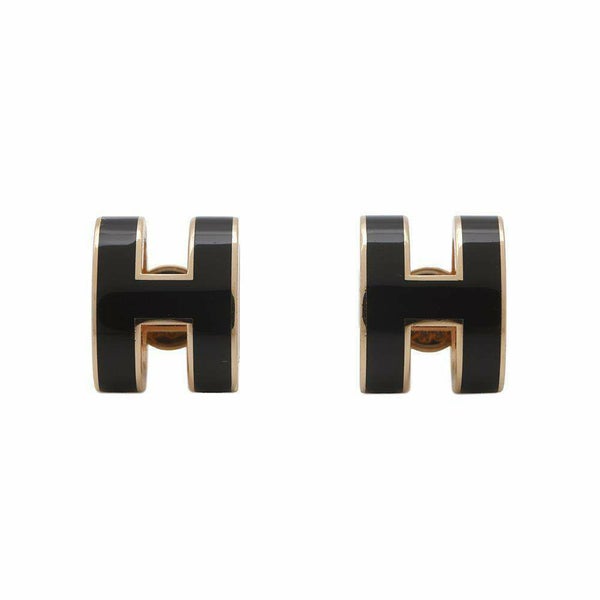 エルメス ピアス ポップアッシュ ブラック/ピンクゴールド金具 Hモチーフ HERMES Pop H ポップH  黒