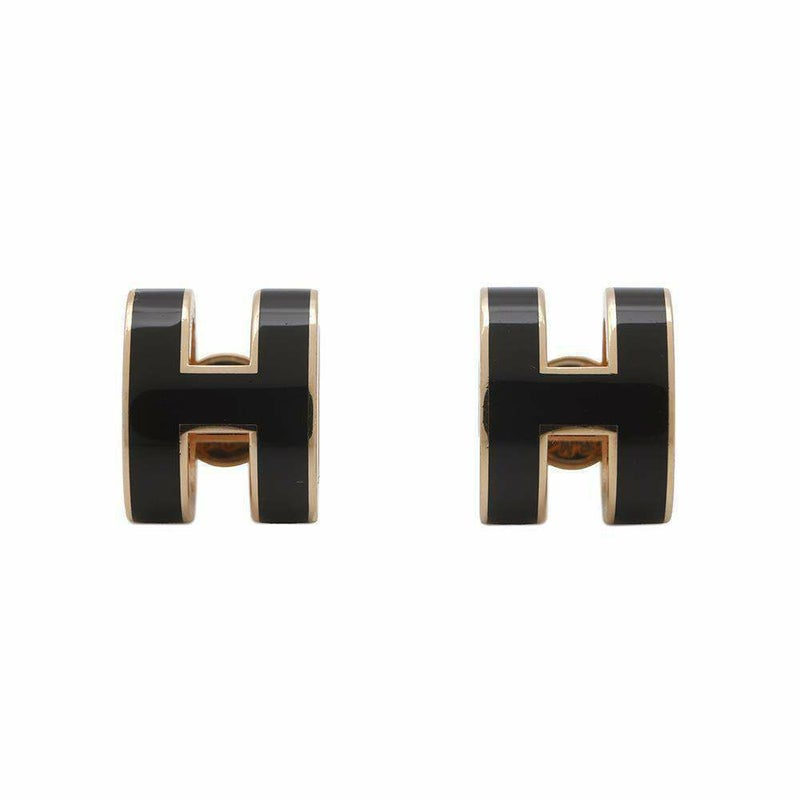 エルメス ピアス ポップアッシュ ブラック/ピンクゴールド金具 Hモチーフ HERMES Pop H ポップH  黒