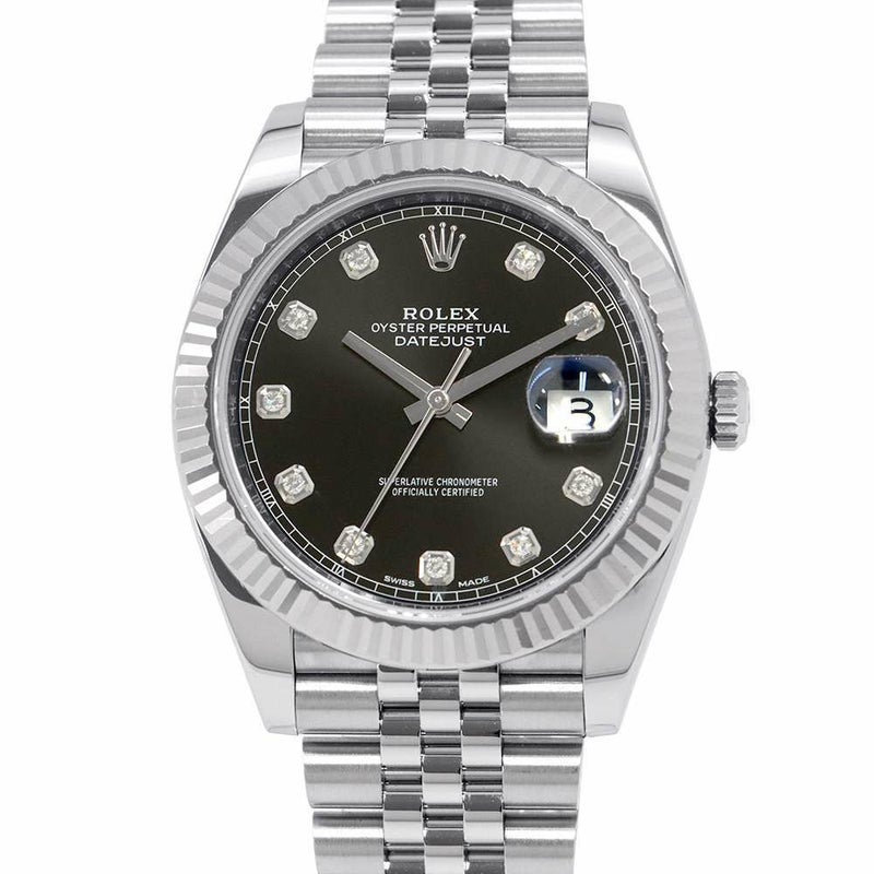 ロレックス デイトジャスト41 SS/K18 10Pダイヤ ランダムシリアル ルーレット 126334G ROLEX 腕時計 黒文字盤