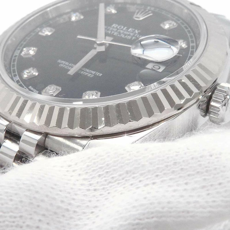ロレックス デイトジャスト41 SS/K18 10Pダイヤ ランダムシリアル ルーレット 126334G ROLEX 腕時計 黒文字盤