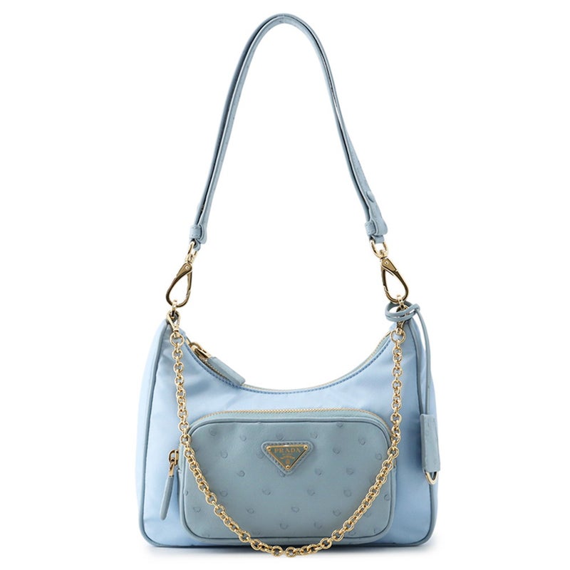 プラダ ショルダーバッグ トライアングルロゴ Re-Nylon ナイロン/オーストリッチ 1BD313 PRADA 3wayハンドバッグ