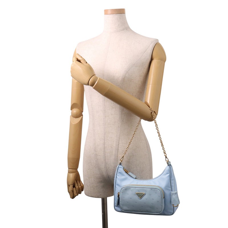 プラダ ショルダーバッグ トライアングルロゴ Re-Nylon ナイロン/オーストリッチ 1BD313 PRADA 3wayハンドバッグ