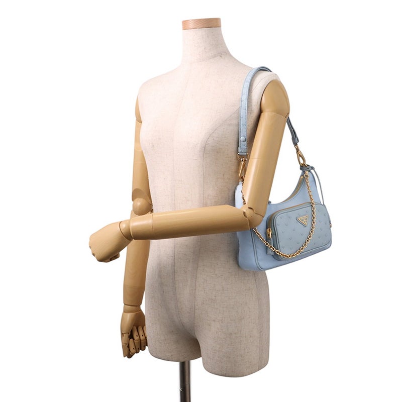 プラダ ショルダーバッグ トライアングルロゴ Re-Nylon ナイロン/オーストリッチ 1BD313 PRADA 3wayハンドバッグ