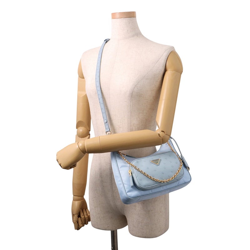 プラダ ショルダーバッグ トライアングルロゴ Re-Nylon ナイロン/オーストリッチ 1BD313 PRADA 3wayハンドバッグ