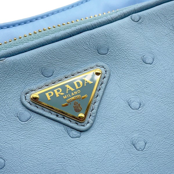 プラダ ショルダーバッグ トライアングルロゴ Re-Nylon ナイロン/オーストリッチ 1BD313 PRADA 3wayハンドバッグ