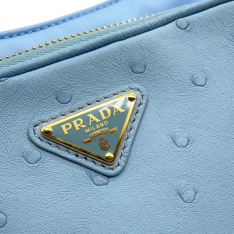 プラダ ショルダーバッグ トライアングルロゴ Re-Nylon ナイロン/オーストリッチ 1BD313 PRADA 3wayハンドバッグ