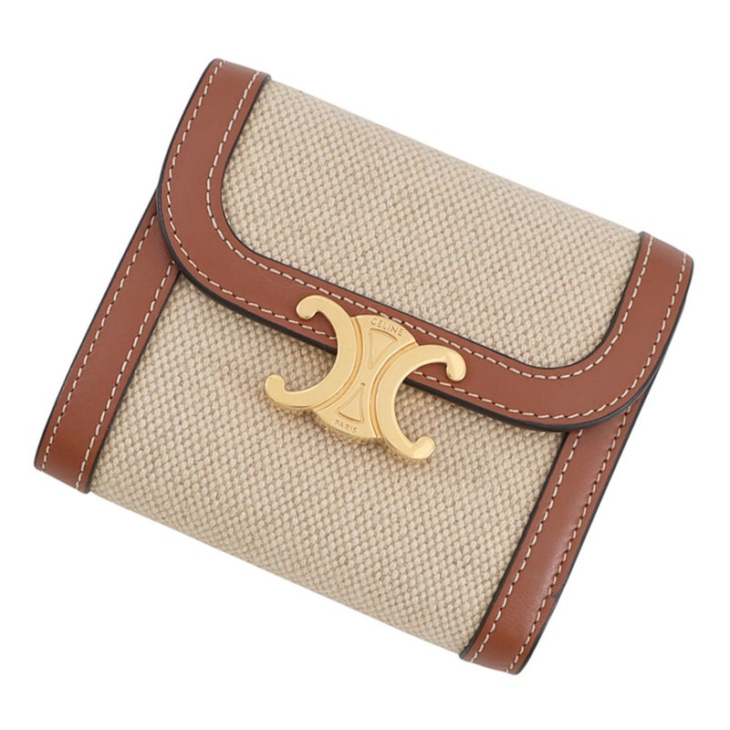 セリーヌ 三つ折り財布トリオンフ フラップウォレット スモール  キャンバス レザー 10D783 CELINE 財布
