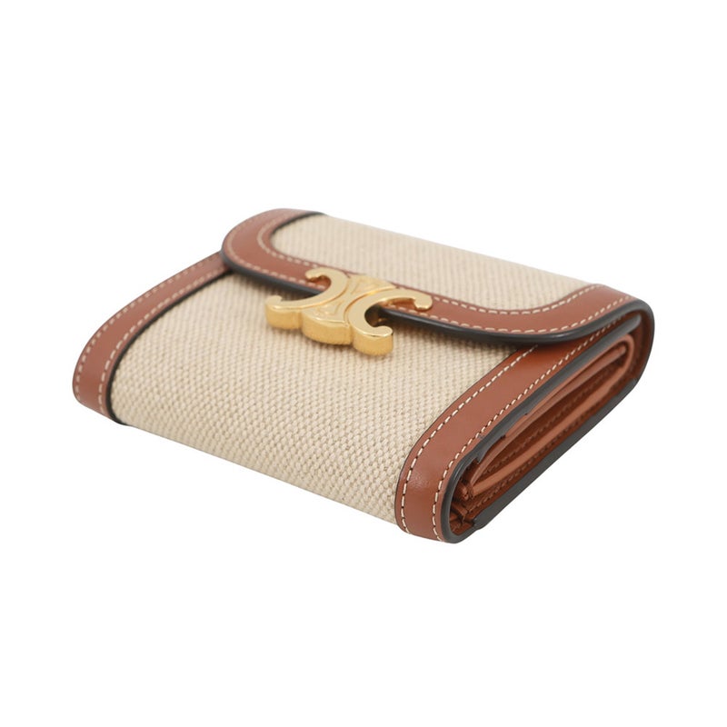 セリーヌ 三つ折り財布トリオンフ フラップウォレット スモール  キャンバス レザー 10D783 CELINE 財布
