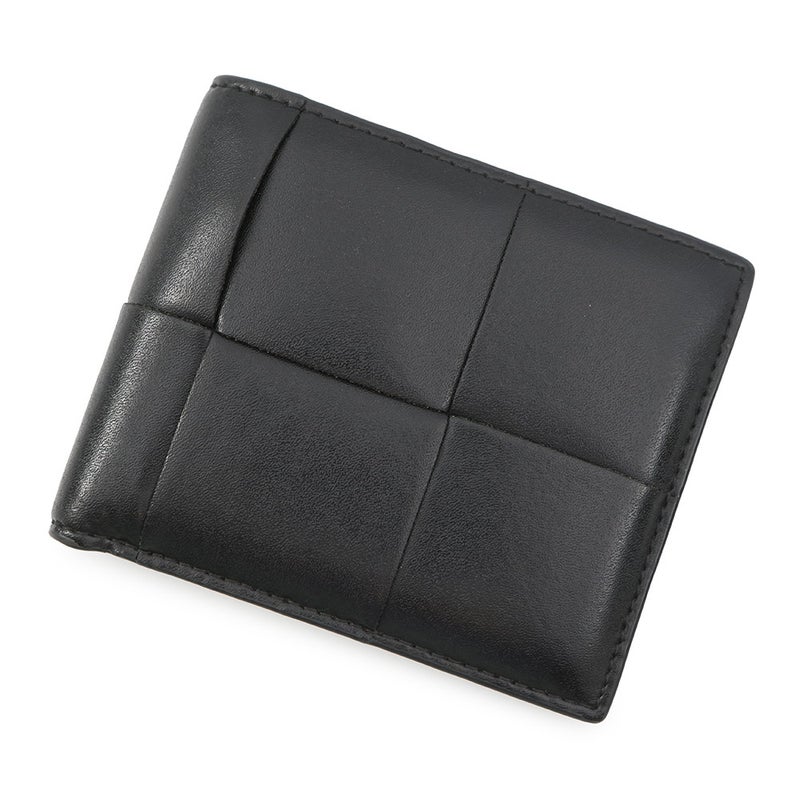 ボッテガヴェネタ 二つ折り財布 マキシイントレチャート  レザー BOTTEGA VENETA 財布 黒