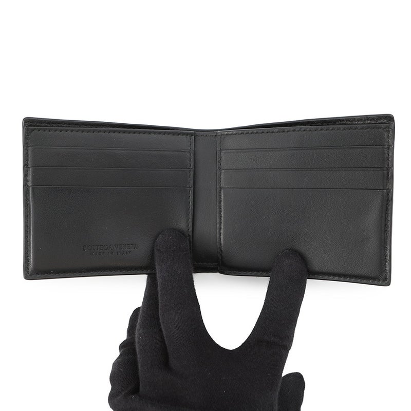 ボッテガヴェネタ 二つ折り財布 マキシイントレチャート  レザー BOTTEGA VENETA 財布 黒