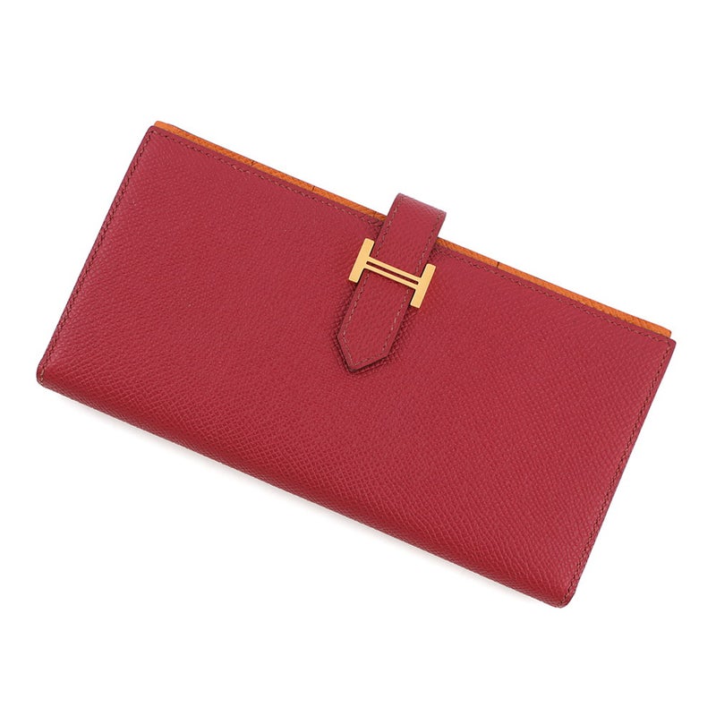 エルメス 長財布 ベアンスフレ マチ有り ルビー/オレンジ/ゴールド金具 エプソン B刻印 財布