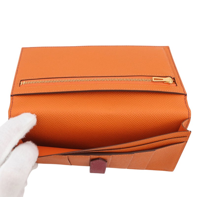 エルメス 長財布 ベアンスフレ マチ有り ルビー/オレンジ/ゴールド金具 エプソン B刻印 財布